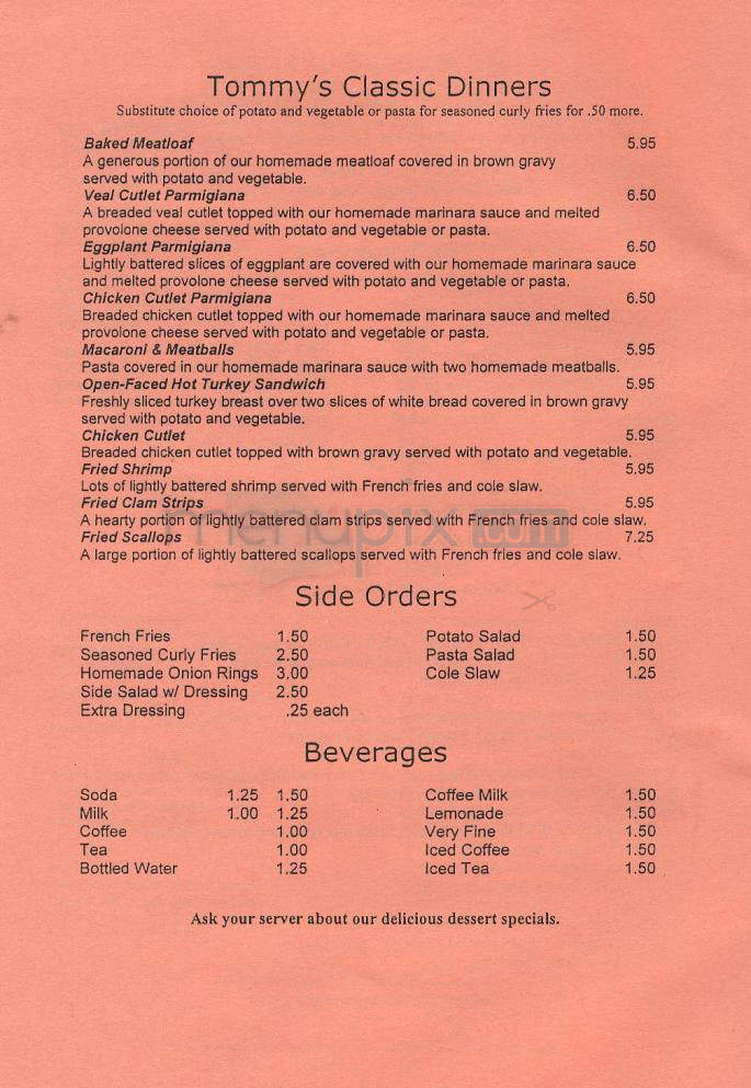 Tommy's Place - Providence, RI menu_pic