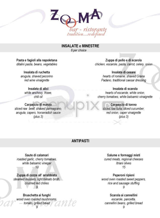 Zooma Bar Ristorante - Providence, RI menu_pic