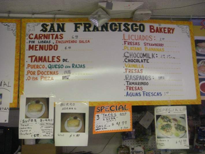Panaderia San Francisco Bakery and Deli - Reno, NV menu_pic