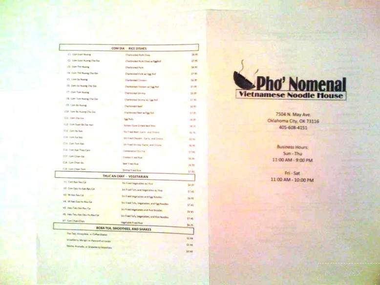Pho'Nomenal - Oklahoma City, OK menu_pic