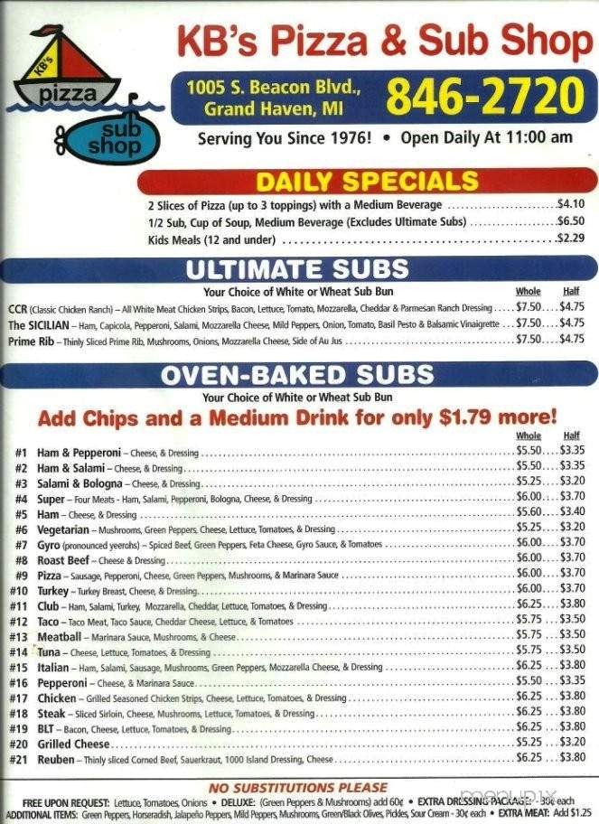 KB's Pizza & Sub Shop - Grand Haven, MI menu_pic
