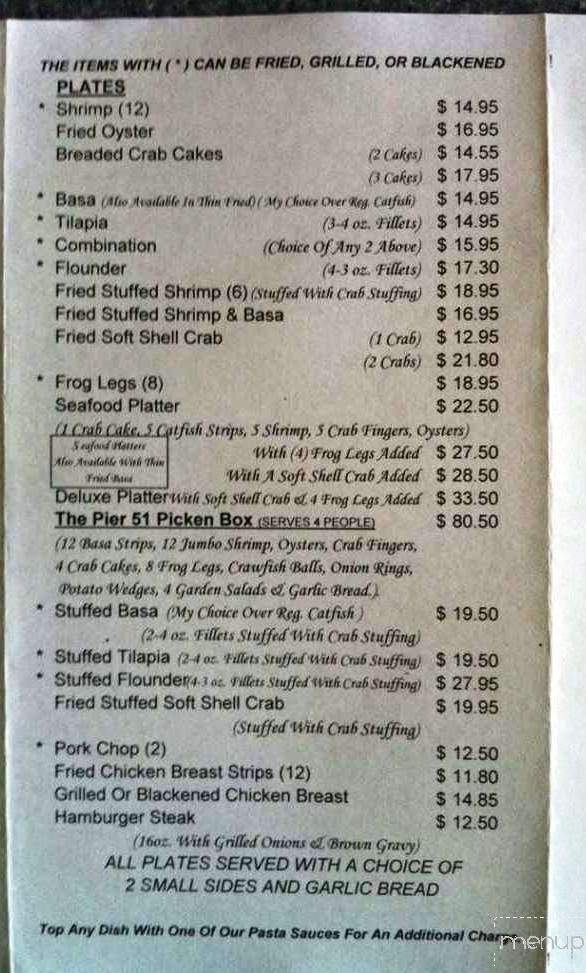 Pier 51 Seafood Restaurant - LaPlace, LA menu_pic
