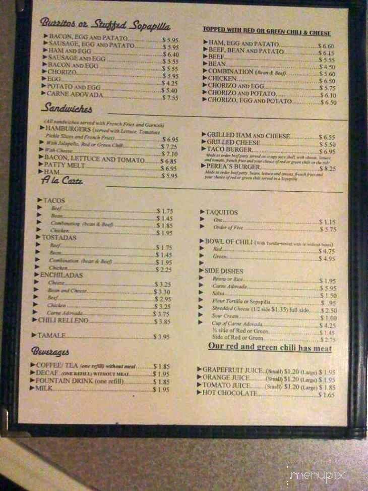 Perea's New Mexican Restaurant - Albuquerque, NM menu_pic