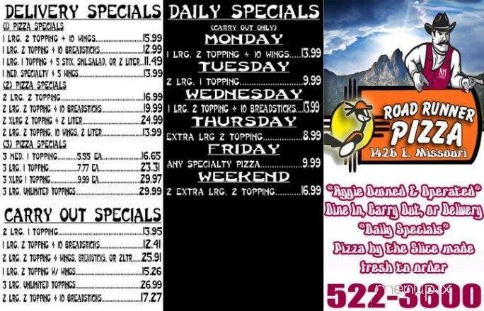Roadrunner Pizza - Las Cruces, NM menu_pic