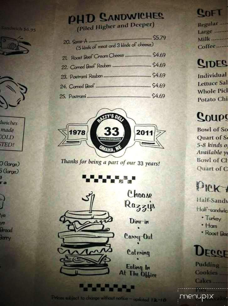 Razzy's Sandwich Shoppe - Omaha, NE menu_pic
