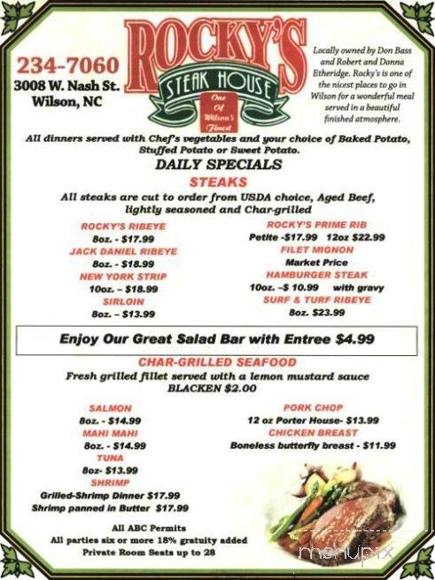Rocky's Steakhouse - Wilson, NC menu_pic