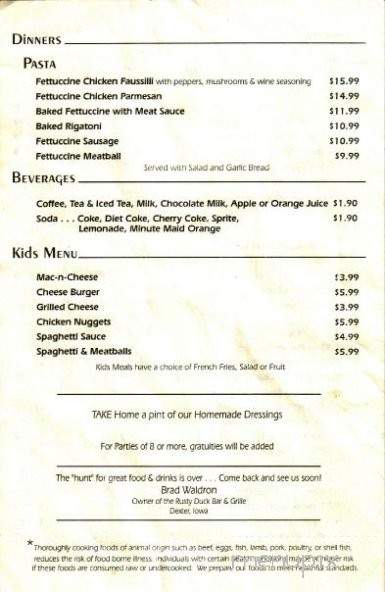 Rusty Duck - Dexter, IA menu_pic