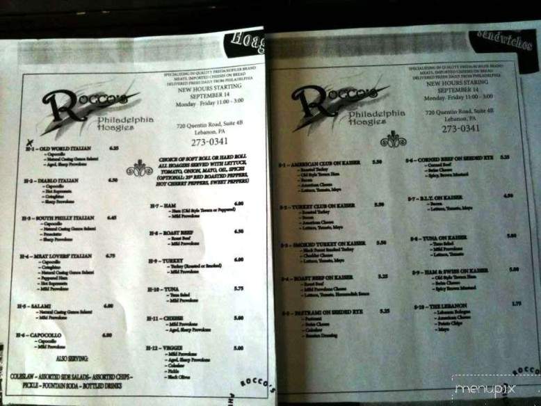 Rocco's Philadelphia Hoagies - Lebanon, PA menu_pic