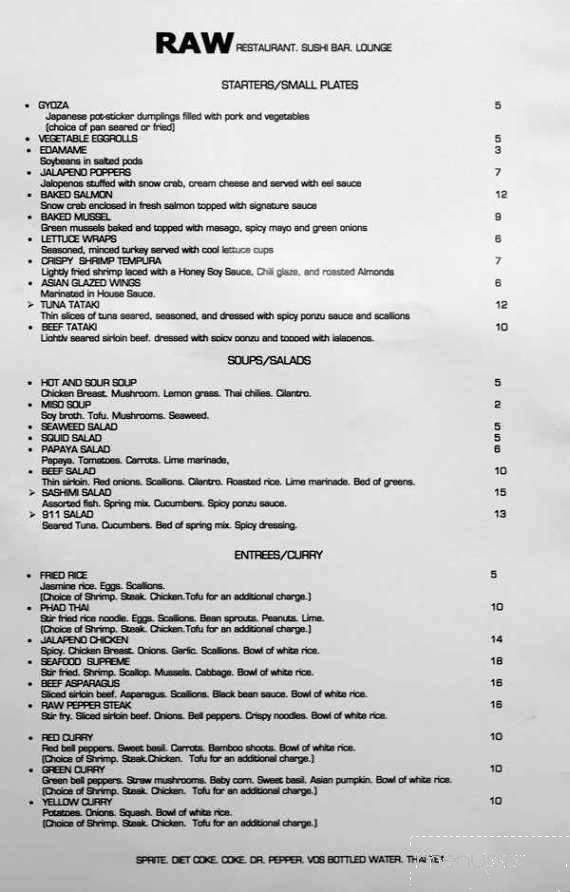 RAW Restaurant - Ruston, LA menu_pic