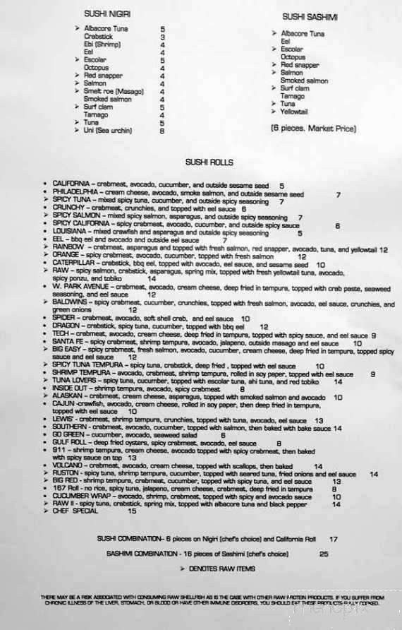 RAW Restaurant - Ruston, LA menu_pic