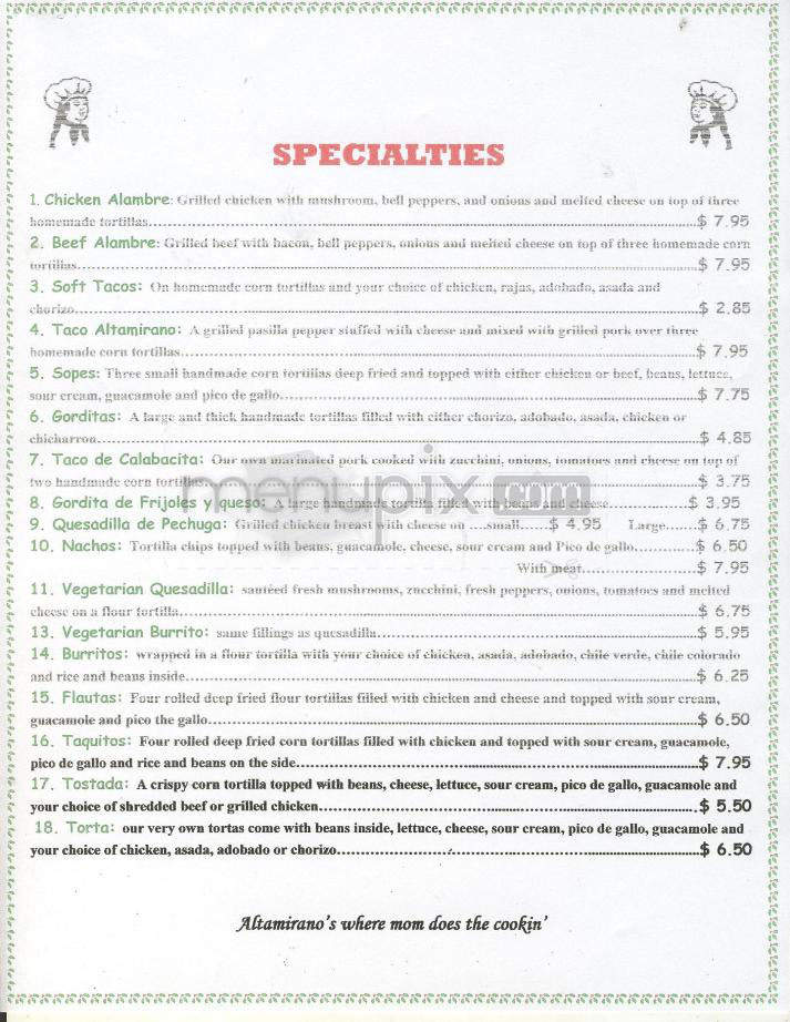 Altamirano's Mexican Grille - Santa Barbara, CA menu_pic