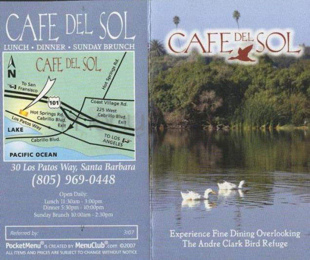 Cafe Del Sol - Santa Barbara, CA menu_pic