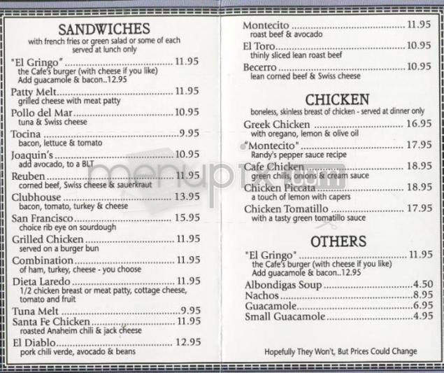 Cafe Del Sol - Santa Barbara, CA menu_pic