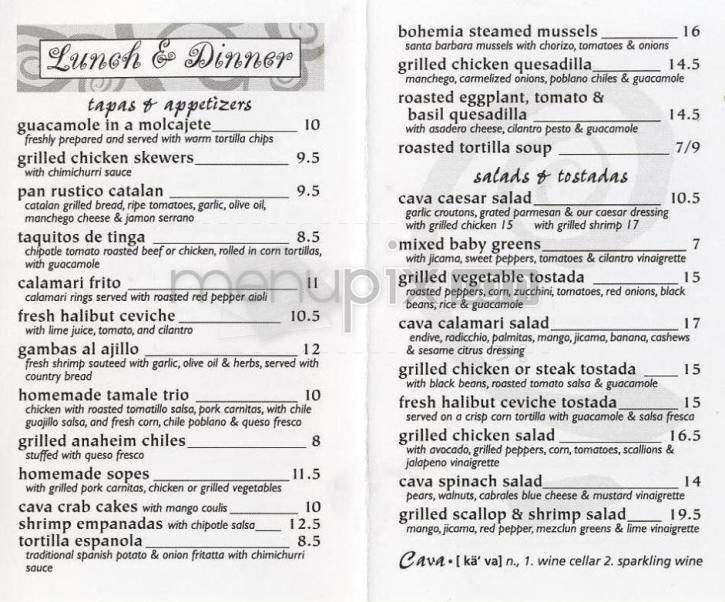 Cava Restaurant & Bar - Montecito, CA menu_pic