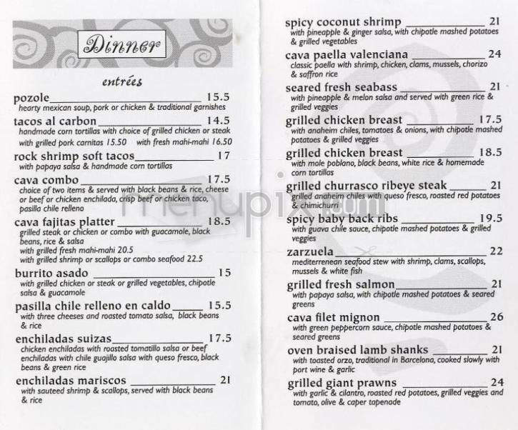 Cava Restaurant & Bar - Montecito, CA menu_pic