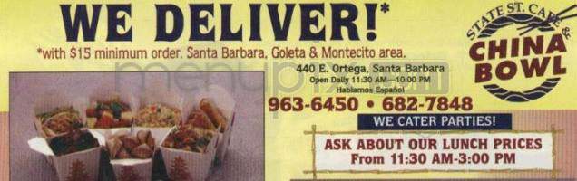 China Bowl & State Street Cafe - Santa Barbara, CA menu_pic
