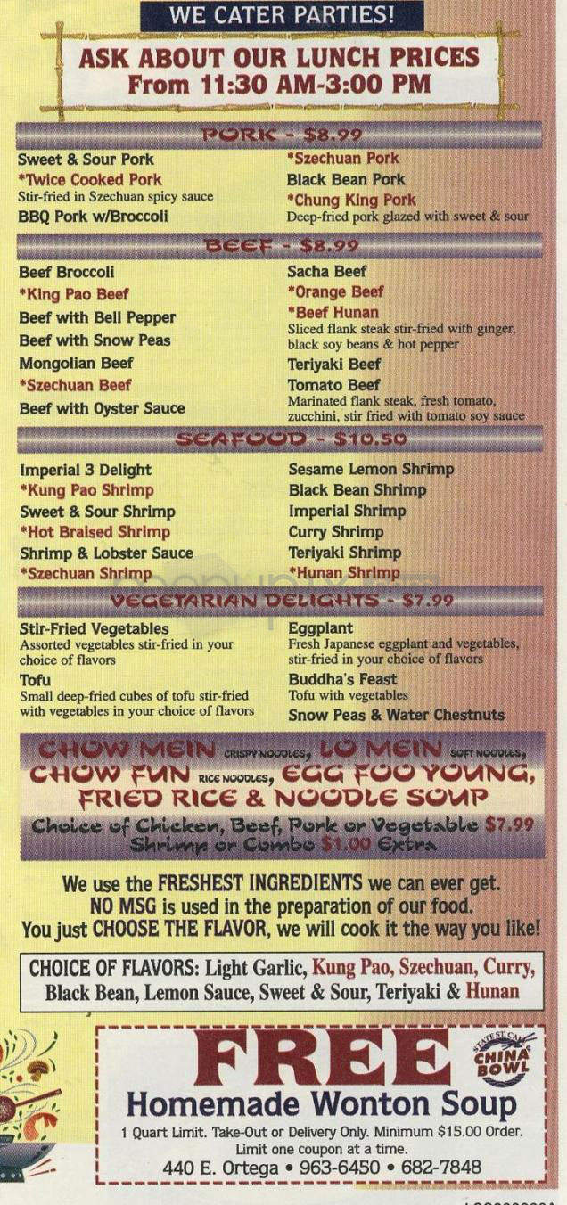 China Bowl & State Street Cafe - Santa Barbara, CA menu_pic
