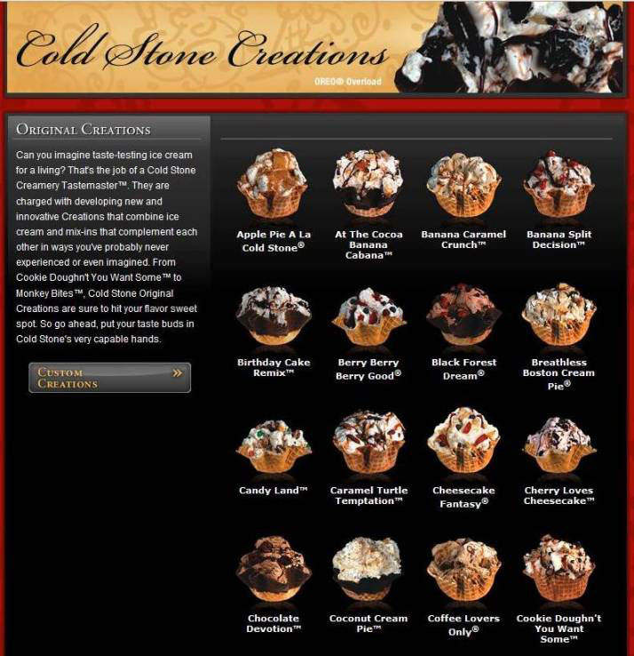 Cold Stone Creamery - Santa Barbara, CA menu_pic