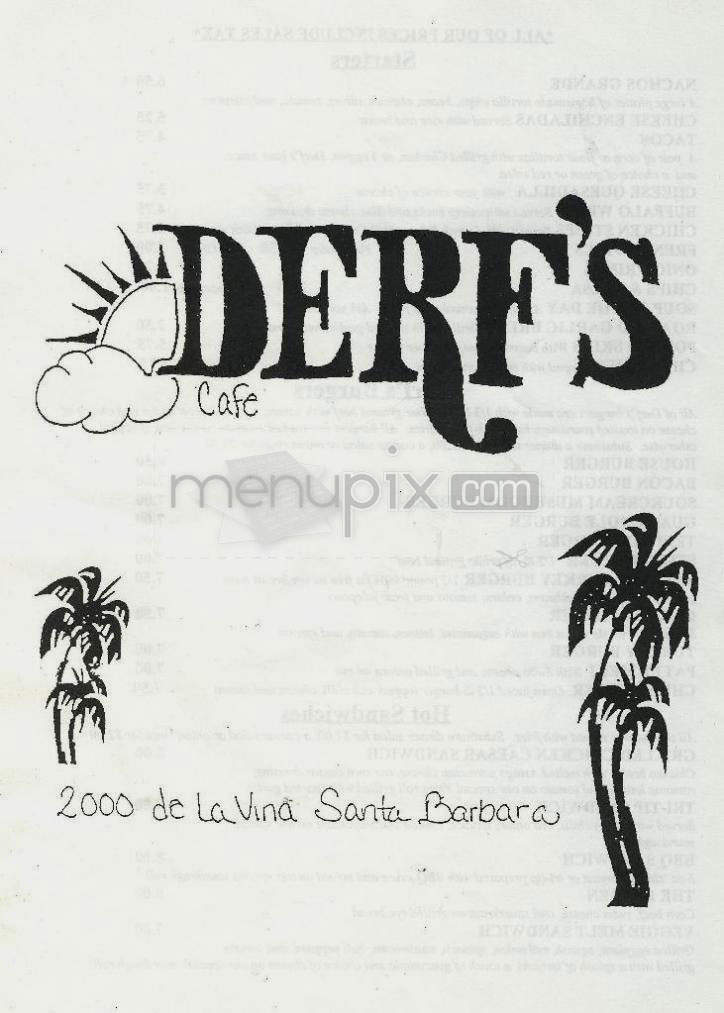 Derf's Cafe - Santa Barbara, CA menu_pic