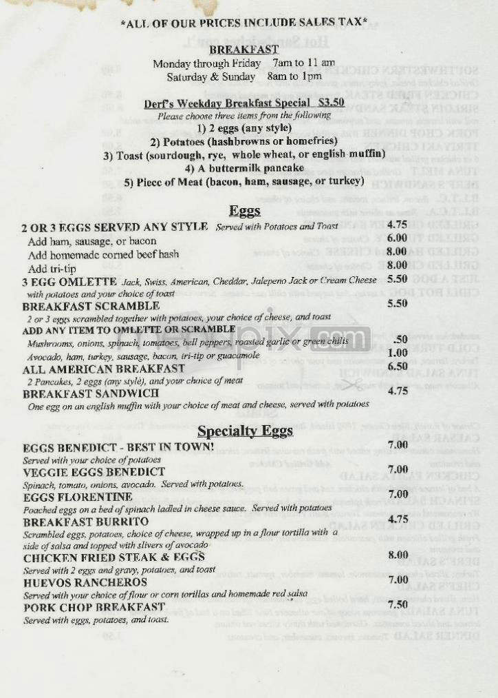 Derf's Cafe - Santa Barbara, CA menu_pic