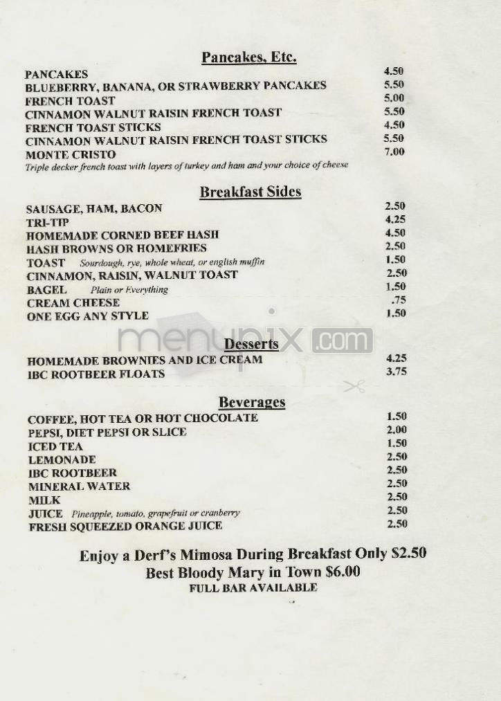 Derf's Cafe - Santa Barbara, CA menu_pic
