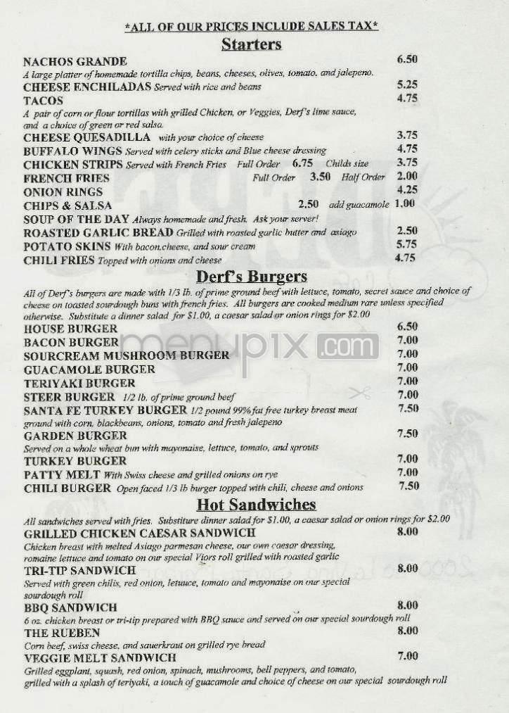 Derf's Cafe - Santa Barbara, CA menu_pic