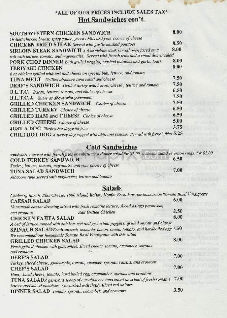 Derf's Cafe - Santa Barbara, CA menu_pic