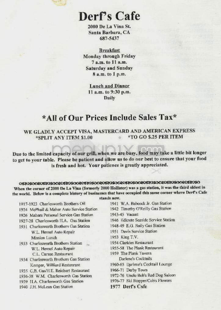 Derf's Cafe - Santa Barbara, CA menu_pic