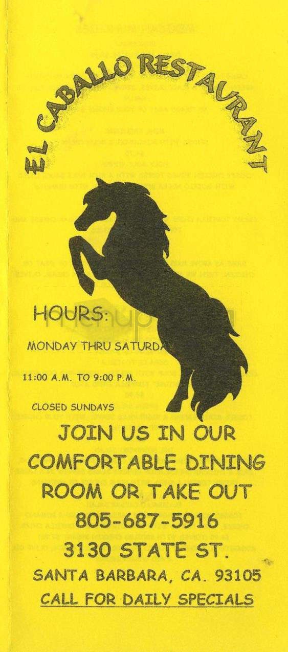 El Caballo Restaurant - Santa Barbara, CA menu_pic