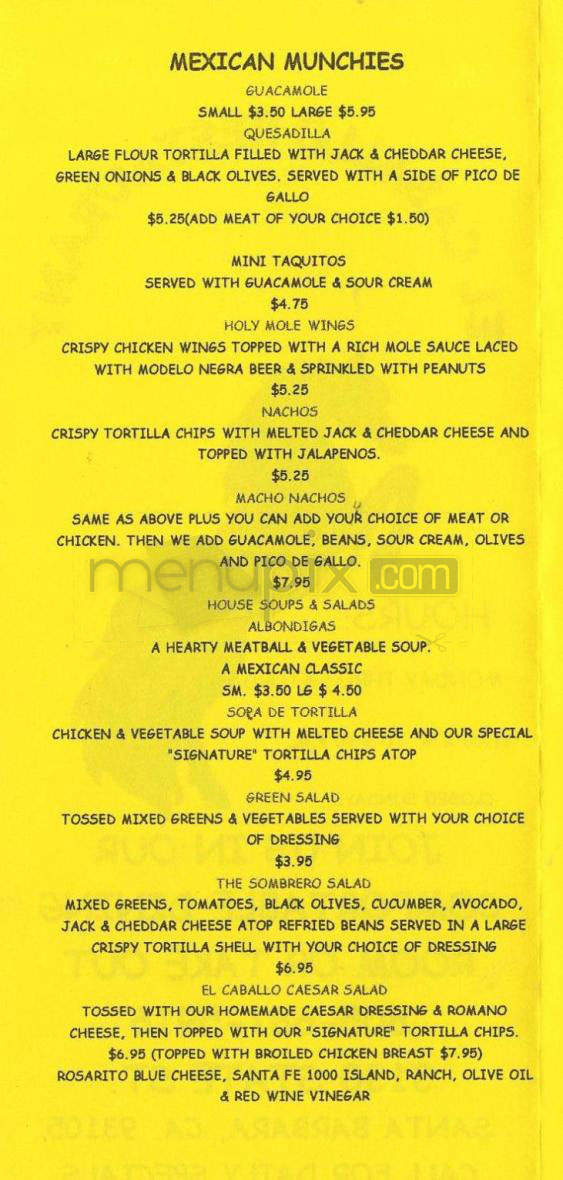 El Caballo Restaurant - Santa Barbara, CA menu_pic