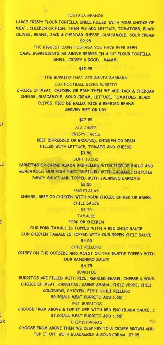 El Caballo Restaurant - Santa Barbara, CA menu_pic