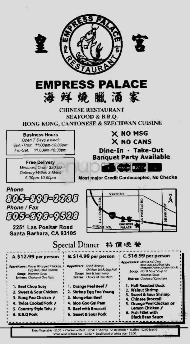 Empress Palace - Santa Barbara, CA menu_pic