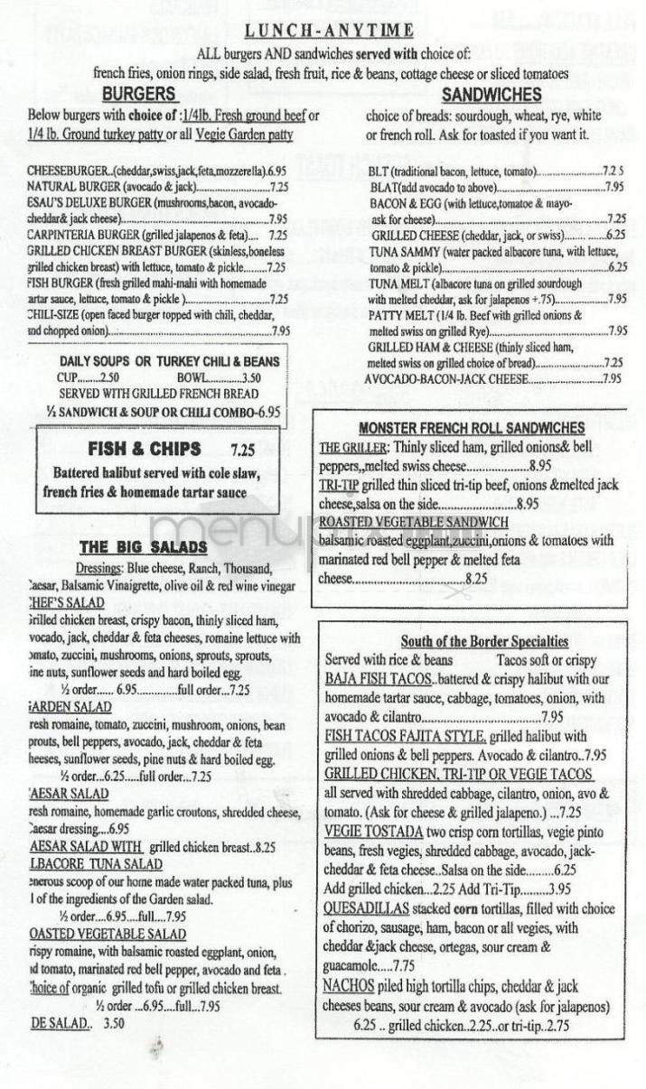 Esau's Coffee Shop - Carpinteria, CA menu_pic