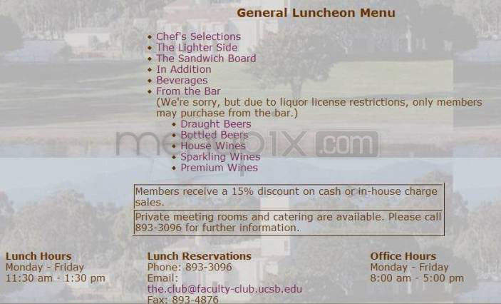 Faculty Club University - Santa Barbara, CA menu_pic