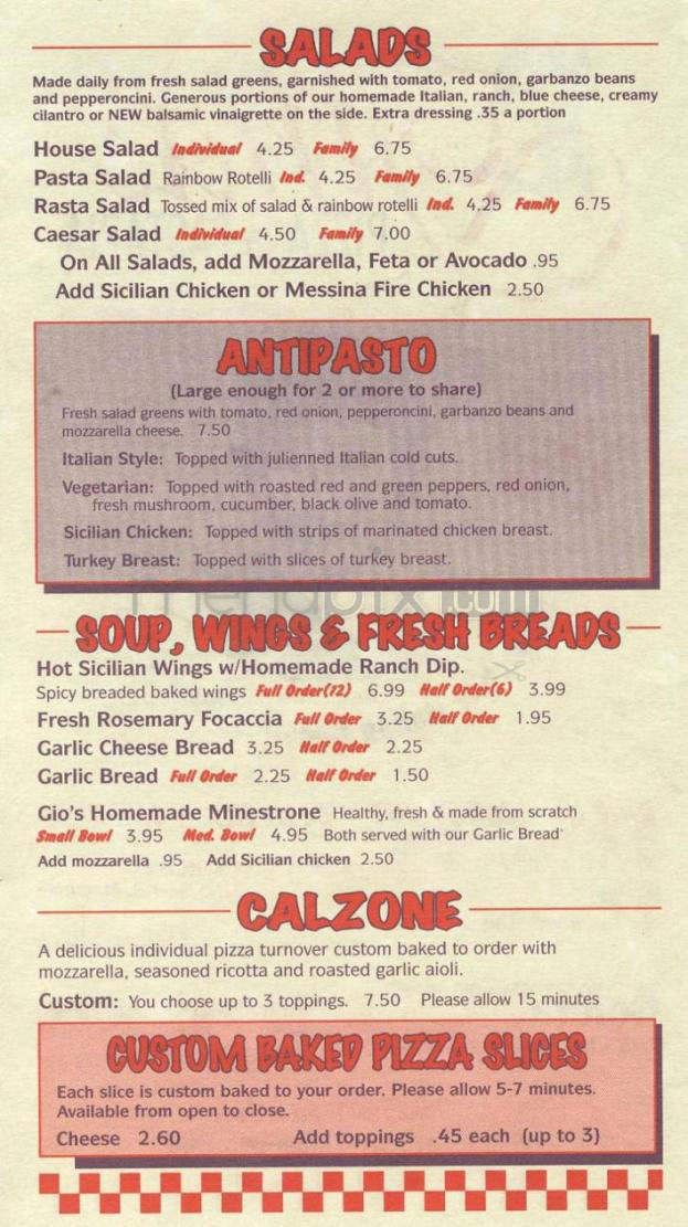 Gina's Pizza - Goleta, CA menu_pic