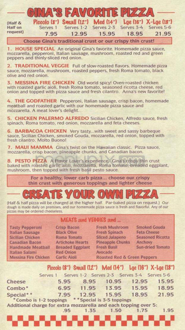 Gina's Pizza - Goleta, CA menu_pic