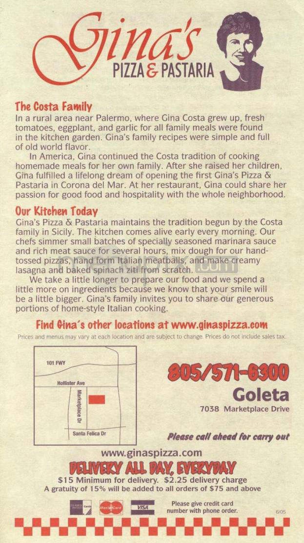 Gina's Pizza - Goleta, CA menu_pic
