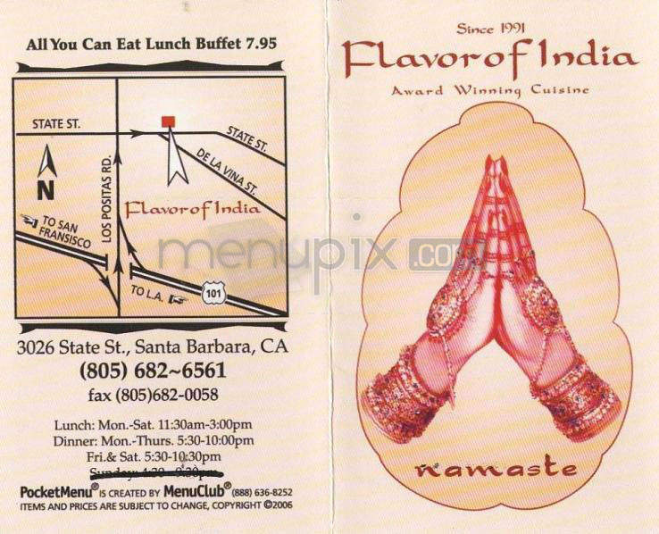 Flavor Of India - Santa Barbara, CA menu_pic