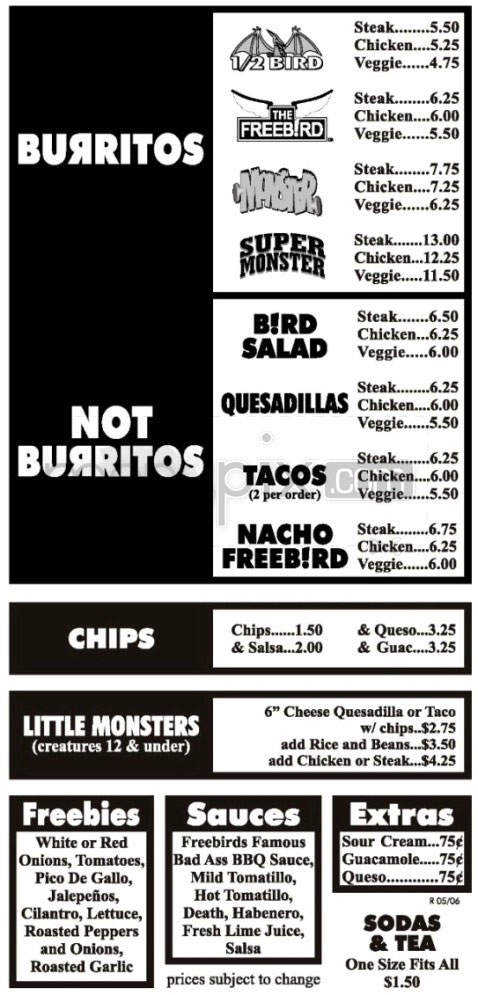 Menu of Freebird s World Burrito in Goleta CA 93117