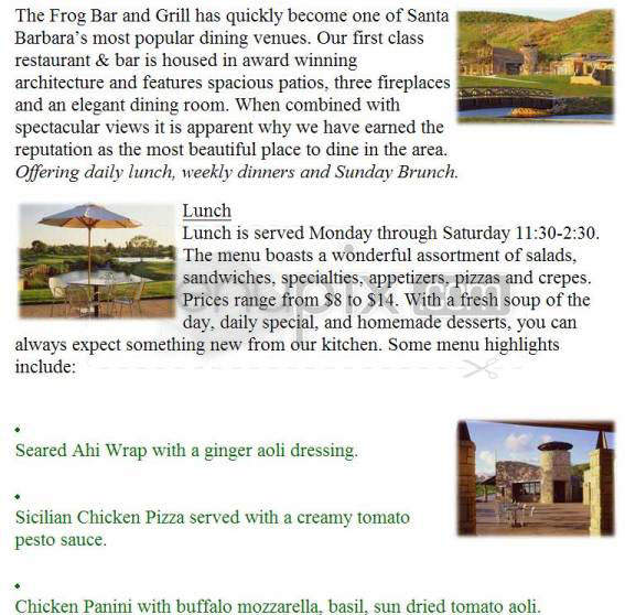 Frog Bar & Grill (Glen Annie Golf Club) - Goleta, CA menu_pic