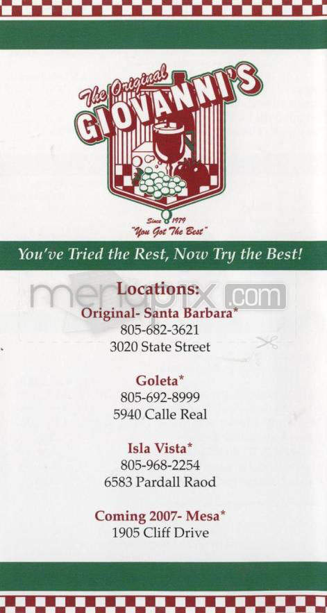 Giovanni's Pizza - Santa Barbara, CA menu_pic