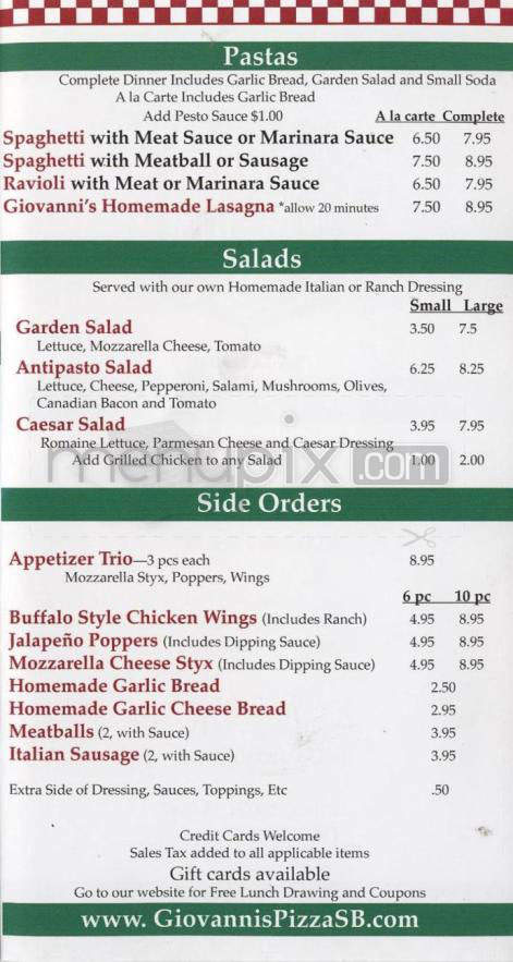 Giovanni's Pizza - Santa Barbara, CA menu_pic