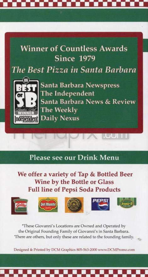 Giovanni's Pizza - Santa Barbara, CA menu_pic