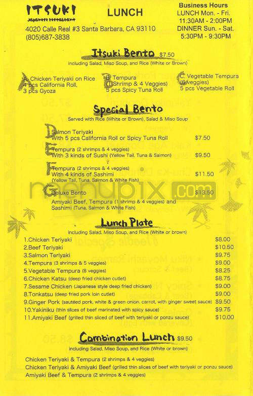 Itsuki Restaurant - Santa Barbara, CA menu_pic