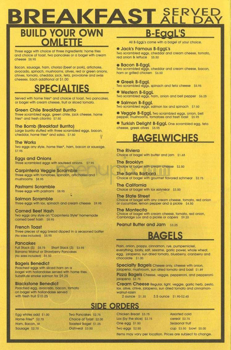 Jack's Famous Bagels - Santa Barbara, CA menu_pic