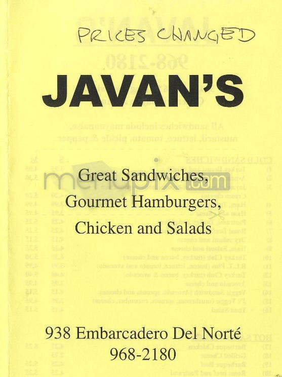 Javan's - Goleta, CA menu_pic