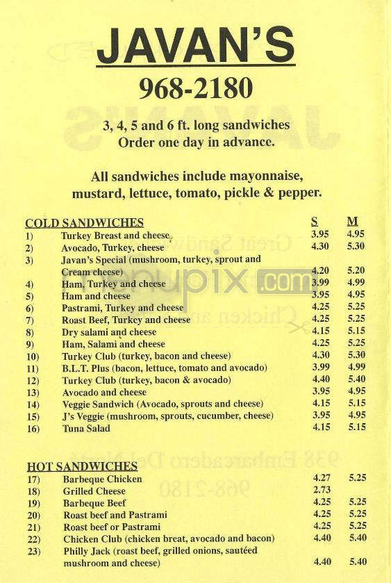 Javan's - Goleta, CA menu_pic