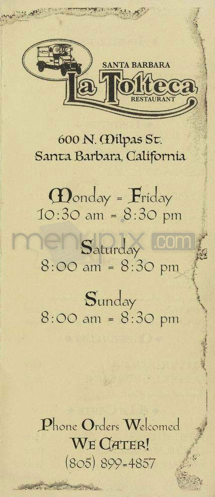 La Tolteca Restaurant - Santa Barbara, CA menu_pic