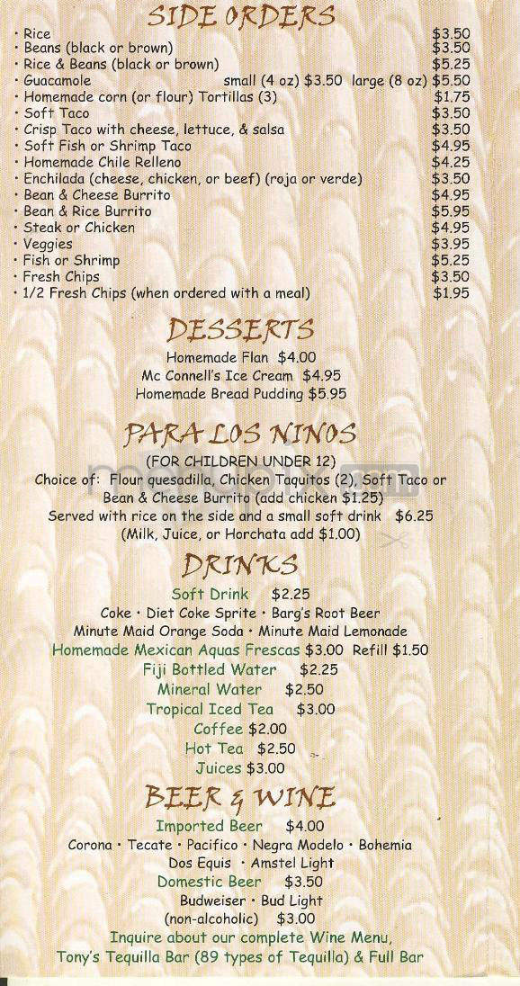 Los Arroyos - Santa Barbara, CA menu_pic