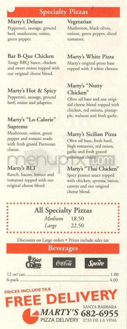 Marty's Pizza Delivery - Santa Barbara, CA menu_pic